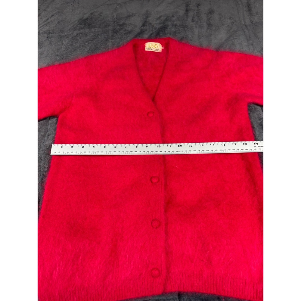 Gigi Vintage red Angora Lambswool Fuzzy V-Neck Button Cardigan Sweater 40 - Picture 3 of 8